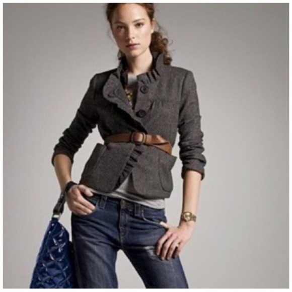 J. Crew Jackets & Blazers - J. Crew Fiona Wool Tweed Ruffle Jacket Gray 12